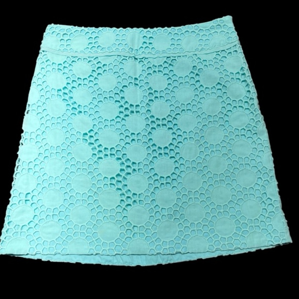 Vineyard Vines Women’s Turquoise 2 Geometric Lace Pattern Mini Skirt in EUC